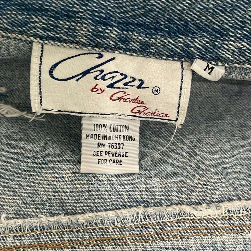 Vintage 90s Y2K Chazzz by Charles Ghailian Distressed blue Denim Vest Sz M - Picture 3 of 16